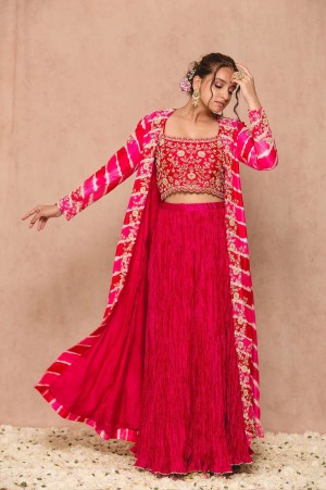 New Fancy Georgette With Embroidery Work Lehengha Choli With Long Koti